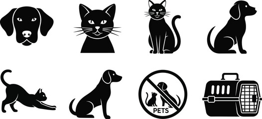 Vector illustration of dogs and cats pet animal icons set art