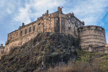 Walls of castle, main landmark in the Old Town of Edinburgh city, Scotland, UK
