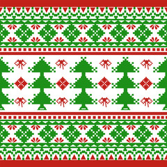 Christmas pixel style pattern. festive theme. embroidery style tree design. for decoration, illustration, wallpaper, card, poster. Christmas background.
