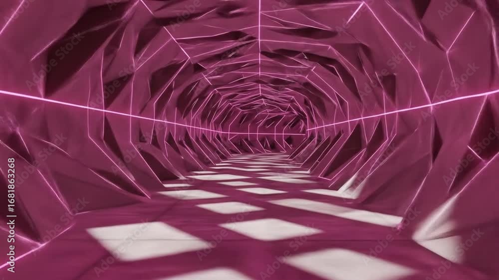 Poster enter the dynamic pink tunnel, a modern abstract motion graphics background for futuristic design