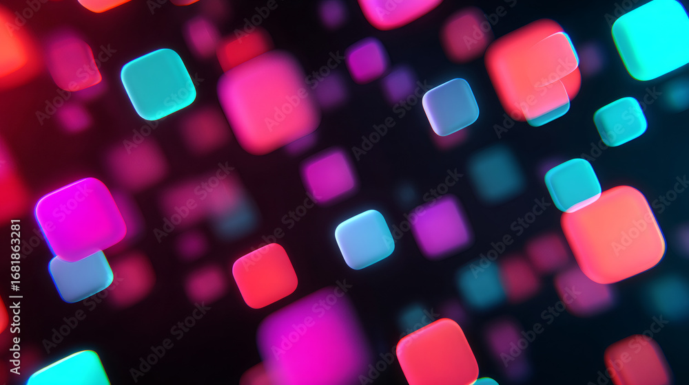 Poster abstract background with glowing square shapes in vibrant colors. modern digital art for technology,