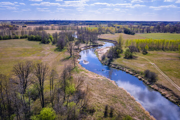Naklejka premium Drone view of River Liwiec in Mazowsze region of Poland