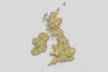 3D Relief Map British Isles, Topography, Background, Education