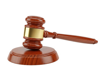 3d realistic wooden gavel with brass band