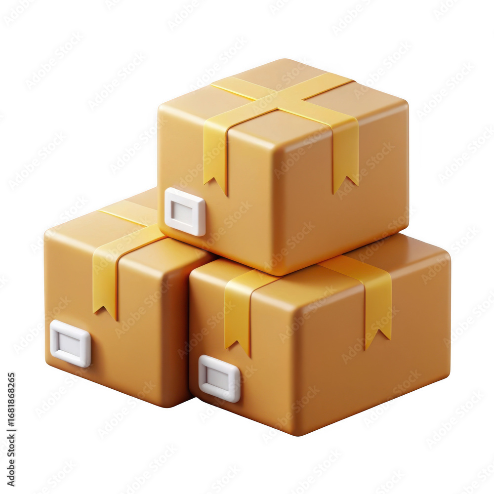 Poster 3d stack of cardboard boxes isolated on transparent background