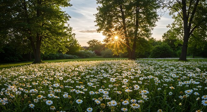 Peaceful Sunset Dandelion Field.