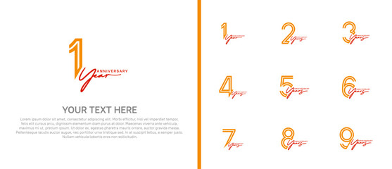logo anniversary set. orange color with red handwriting on white background for special event