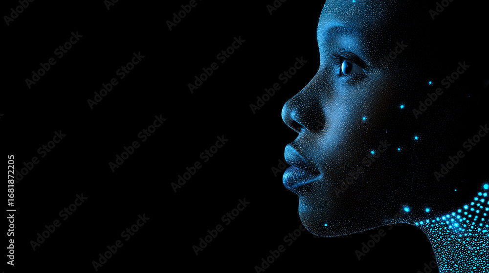 Poster profile of a person’s face illuminated with glowing circuit patterns symbolizing artificial intellig