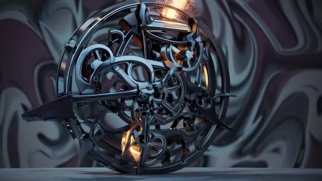 three-dimensional computer-generated representing the conclusion of existence, feelings of ruin, negative emotions, and psychological depiction of timepiece with mechanical components exploding
