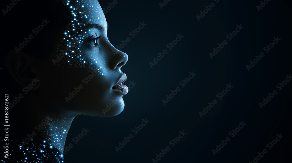 Poster profile of a person’s face illuminated with glowing circuit patterns symbolizing artificial intellig