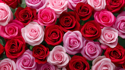 Obraz premium A seamless floral background filled with red, pink, and white roses in full bloom. 