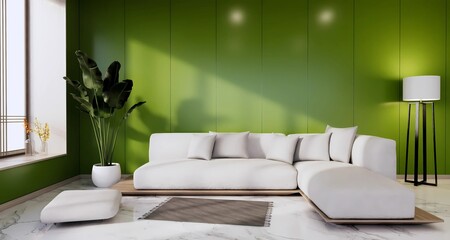 Interior, Green Living Room Modern Minimalist Has Sofa on White