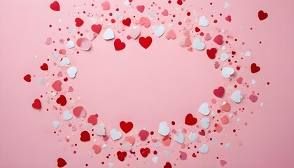 Heart-shaped confetti on a pink background, perfect for Valentine's Day.