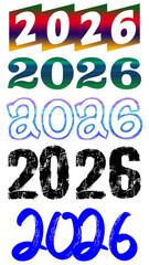 2026 isolated transparent background, editable png file, A vibrant set of colorful 3D alphabet and number symbols forms a festive illustration