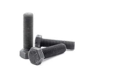 High strength black screw, hex head on a white backgroundHigh strength black screw, hex head on a...