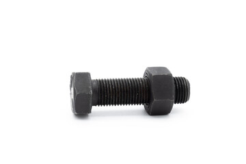 High strength black screw, hex head on a white backgroundHigh strength black screw, hex head on a...