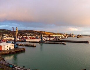 Obraz premium Panoramic harbor scene at dawn
