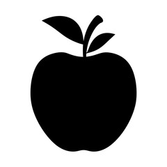 Black silhouette of a ripe apple with leaves and a stem on top