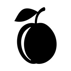Elegant black silhouette of an apple with a leaf and stem
