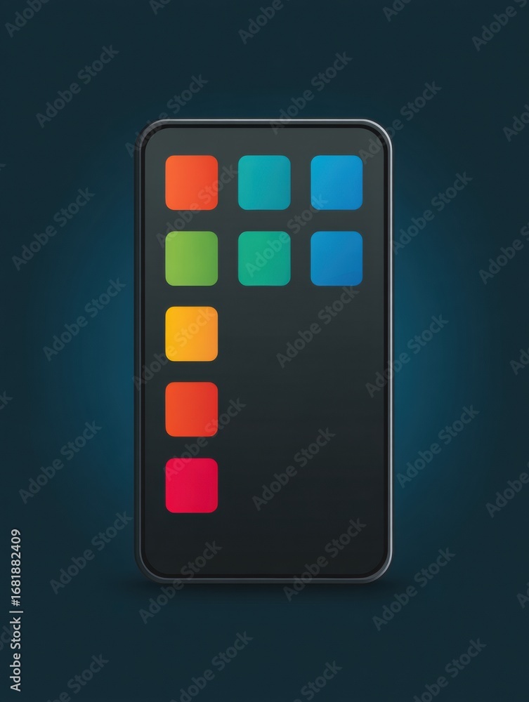 Aufkleber modern smartphone displaying colorful app icons on a dark background while showcasing a minimalist d