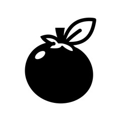 Simple graphic illustration of a dark fruit with a leaf and stem