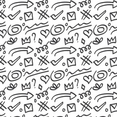 Hand Drawn Pattern with Doodle Elements, Seamless Decorative Background, Abstract Motifs and Shapes for Textile, Wallpaper, Packaging, Stationery, Poster and Surface Art