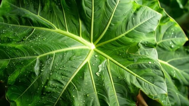 Water droplets on lush green leaf