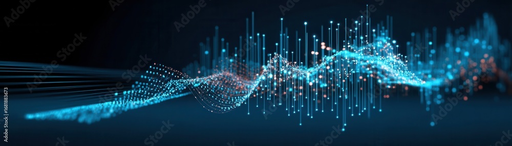 Poster digital wave patterns represent abstract technology and innovation concepts