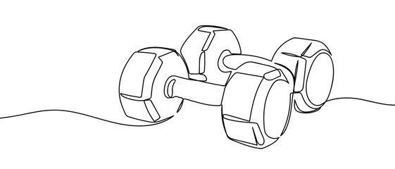 Continuous line of a pair of hexagonal dumbbells. Hand drawn vector art line. Editable stroke.