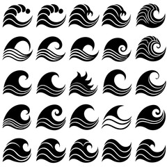 Fototapeta premium Diverse Collection of Stylized Black and White Wave Icons water wave ocean wave