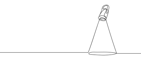 Continuous line of spotlight shining on the floor. Hand drawn vector art line. Editable stroke.