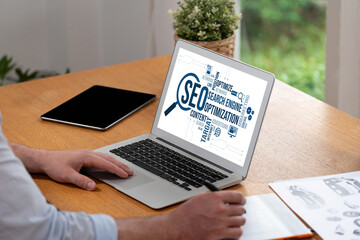 SEO search engine optimization for brisk e-commerce and online retail business showing on computer...