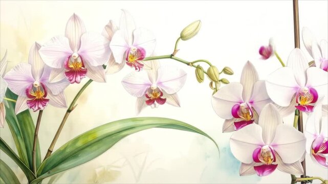 Watercolor orchids botanical illustration