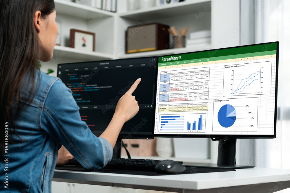 Poster spreadsheet document information financial startup concept. data and graphs in spreadsheet documents