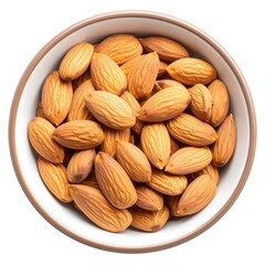 Fototapeta premium A high-angle close-up view of a bowl brimming with whole, light brown almonds.