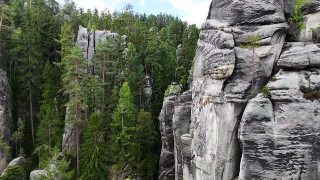Adrspach Rocks Teplice Mountains view from above drone flight