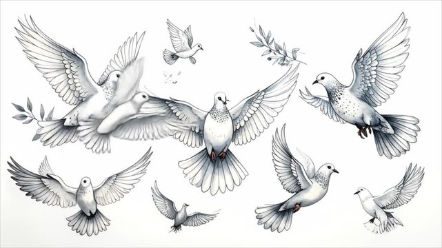 White doves in flight illustration