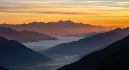 Fototapeta premium Majestic Mountain Range Bathed in Golden Sunrise Hues