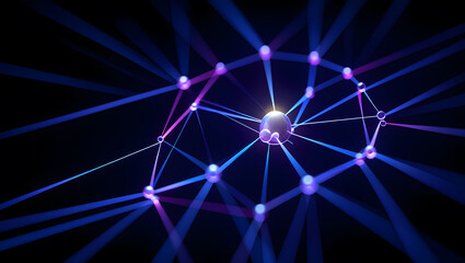 Abstract network connection structure with glowing nodes and lines in blue and purple color