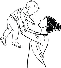 Parent and Baby Silhouette in Line Style