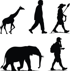 Walking Silhouettes of People and Wildlife