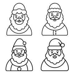 santa claus vector line art icon set