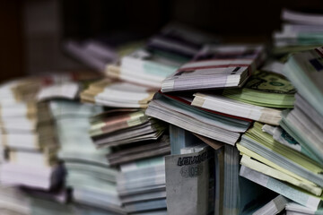 Money Piled in Abundance Storage Showcase Nostalgic Mood