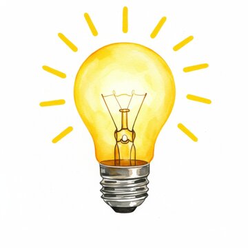Glowing Yellow Lightbulb Watercolor Illustration