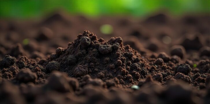 Fototapeta Close-up of rich, dark soil, textured and moist, revealing the intricate structure of earth Perfect for agriculture, gardening, or environmental themes , black, life, sediment
