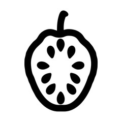 Stylized Black and White Fruit Slice with Seeds Vector Illustration