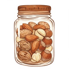 Watercolor Illustration of Mixed Nuts in a Glass Jar