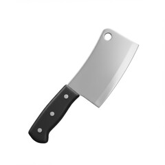 Silver Cleaver with Black Handle on White Background