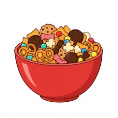 Colorful Snack Mix in Red Bowl