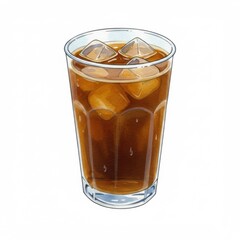 Iced Brown Beverage in Clear Glass with Ice Cubes